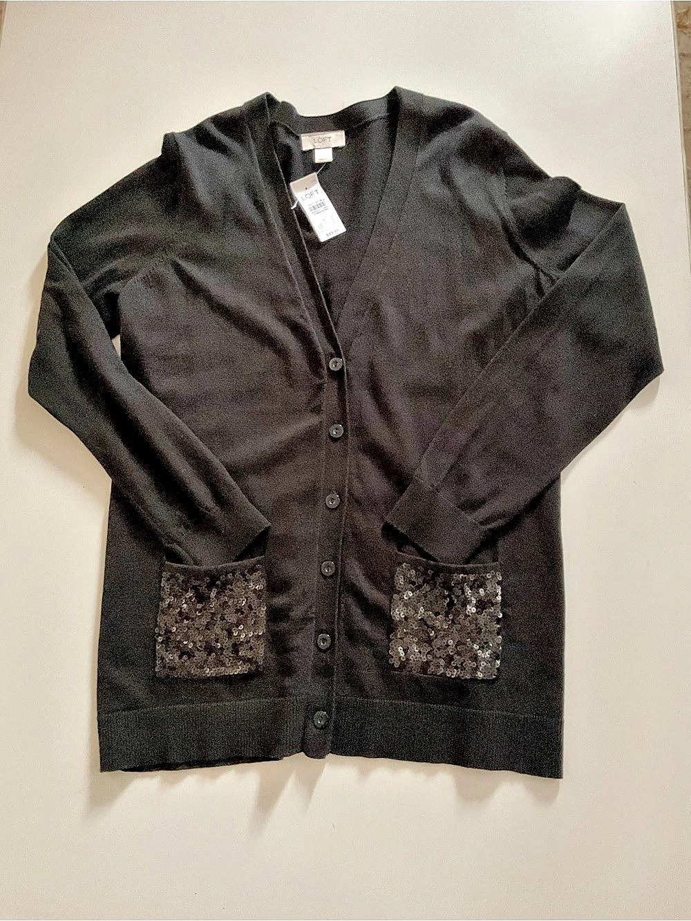 LOFT Holiday Sparkle Sequin Pocket Cotton Cardigan NWT